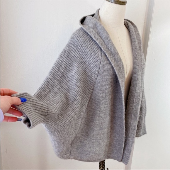 Anthropologie Gray Heather Open Front Hooded Cocoon Cardigan Sweater One Size - Picture 9 of 9